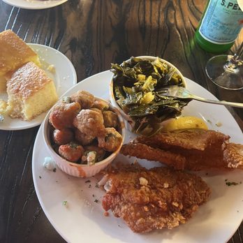 Southern Fire Kitchen - Fried catfish collard greens and fried okra with corn bread - Southern Near Me - Brookhaven, Georgia Southern Fire Kitchen - Fried catfish collard greens and fried okra with corn bread - Southern Near Me - Brookhaven, Georgia