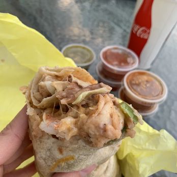 Taco Grill - Grilled shrimp burrito, with beans, rice, cheese, peppers, onions. So good! - Mexican Near Me - Westminster, California