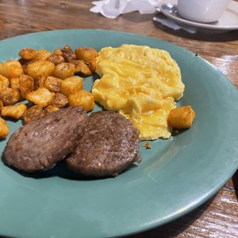 Maxine's Cafe & Bakery - Sausage patties were tasty and eggs nicely soft scrambled as requested - Breakfast & Brunch Near Me - Bastrop, Texas Maxine's Cafe & Bakery - Sausage patties were tasty and eggs nicely soft scrambled as requested - Breakfast & Brunch Near Me - Bastrop, Texas