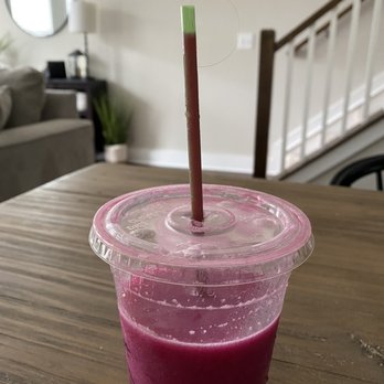 Happy + Hale - Pink drink featuring hair coming out of the straw! - Juice Bars & Smoothies Near Me - Raleigh, North Carolina Happy + Hale - Pink drink featuring hair coming out of the straw! - Juice Bars & Smoothies Near Me - Raleigh, North Carolina