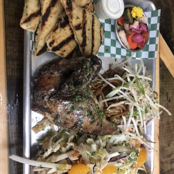 Lacquered - Lemon pepper chicken breast, mustard dressing cole slaw, garlic noodles, scallion bread served with garlic sauce, & pickled veggies ($18) - Chicken Shop Near Me - Long Beach, California Lacquered - Lemon pepper chicken breast, mustard dressing cole slaw, garlic noodles, scallion bread served with garlic sauce, & pickled veggies ($18) - Chicken Shop Near Me - Long Beach, California