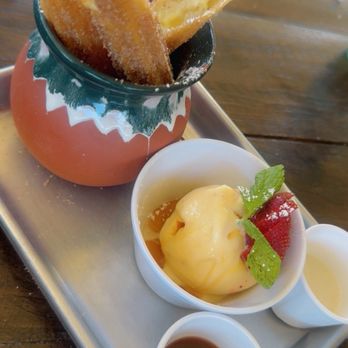 Palapas Que Huevos - $12 churros with filling & a scoop of French vanilla ice cream - Breakfast & Brunch Near Me - Fullerton, California Palapas Que Huevos - $12 churros with filling & a scoop of French vanilla ice cream - Breakfast & Brunch Near Me - Fullerton, California