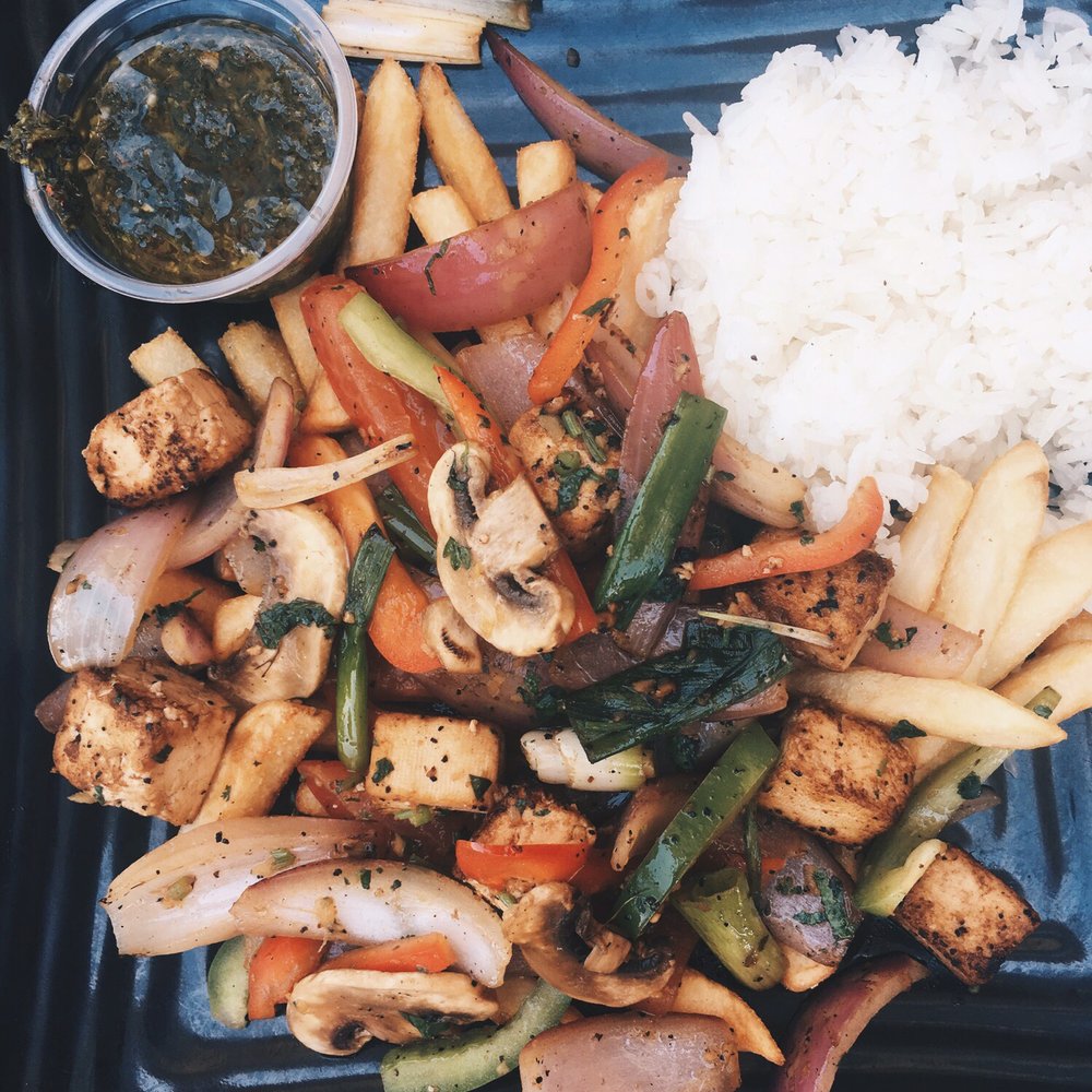 Red Panka - Vegetable lomo saltado with tofu - Peruvian Near Me - Redlands, California Red Panka - Vegetable lomo saltado with tofu - Peruvian Near Me - Redlands, California