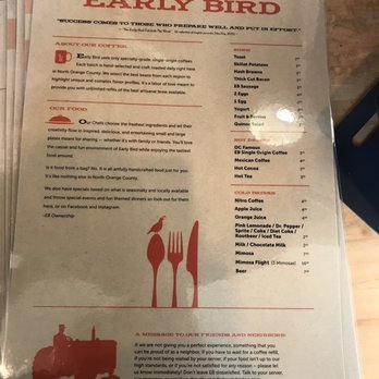 Early Bird - Menu - New American Near Me - Fullerton, California