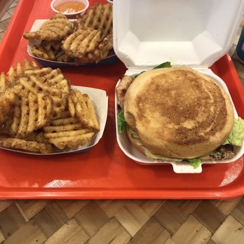 Pollo Tropical - Chicken burger  with waffle fries - Latin American Near Me - Miami, Florida