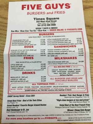 Menu photo 5 Five Guys New York, NY