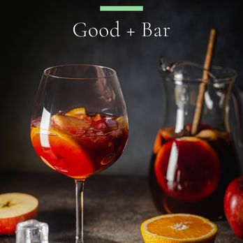 Good + Bar - Red Sangria: Savor the rich flavors of our luscious red sangria. Crafted with love, it combines a blend of fruits with a touch of sweetne - Bartenders Near Me Good + Bar - Red Sangria: Savor the rich flavors of our luscious red sangria. Crafted with love, it combines a blend of fruits with a touch of sweetne - Bartenders Near Me