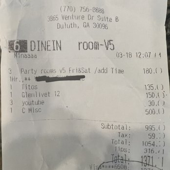 Encore KTV Lounge - receipt for dinner - Karaoke Near Me - Duluth, Georgia Encore KTV Lounge - receipt for dinner - Karaoke Near Me - Duluth, Georgia