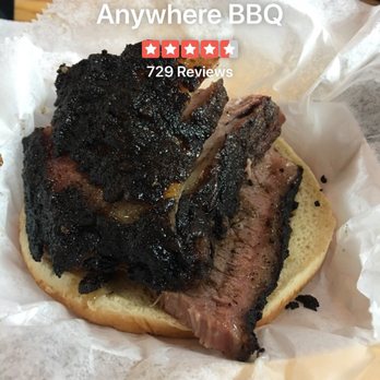 Meat U Anywhere BBQ - Wet brisket with lots of char. Basically a burnt end sandwich. - Barbeque Near Me - Grapevine, Texas