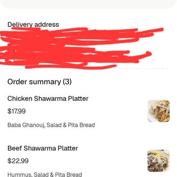Hala In Restaurant - Food receipt - Middle Eastern Near Me - Chicago, Illinois