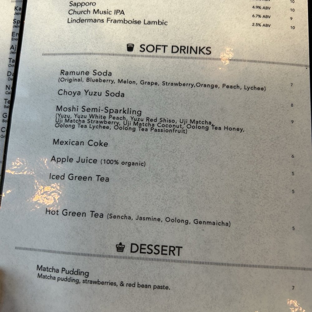 Menu as of June 2026 Menu as of June 2026