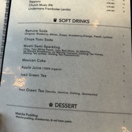 Menu as of June 2026 Menu as of June 2026