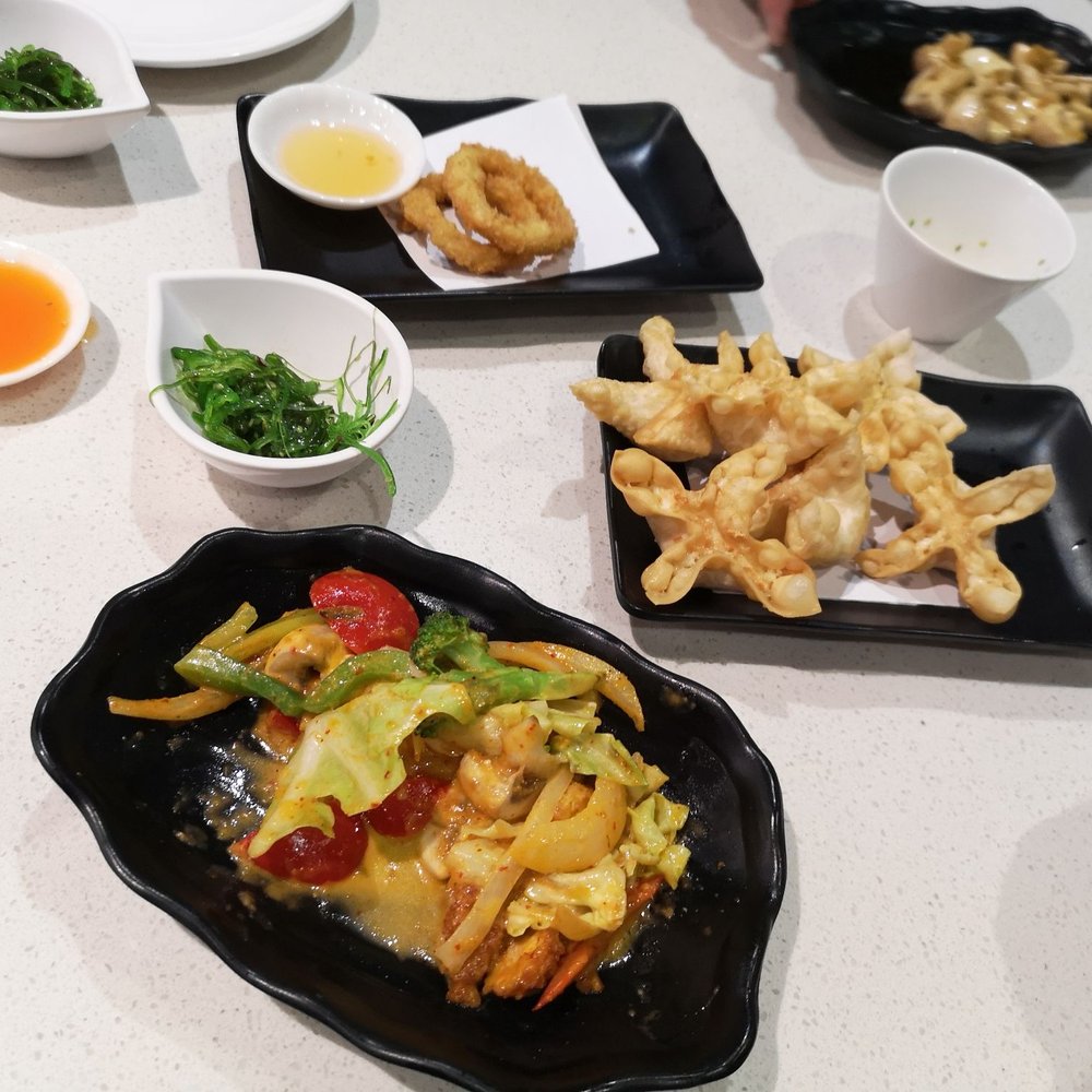 a variety of food items on a table