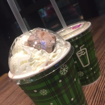 Shake Shack Glendale - The frozen hot cocoa shake (foreground) and peanut butter/vanilla shake (background) - Burgers Near Me - Glendale, California Shake Shack Glendale - The frozen hot cocoa shake (foreground) and peanut butter/vanilla shake (background) - Burgers Near Me - Glendale, California