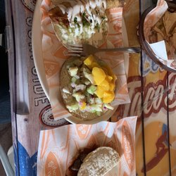 Taco Baja - Baja Fish Taco (yum), veggie tostada w/ceviche (delish), beef quesadilla (mmk)