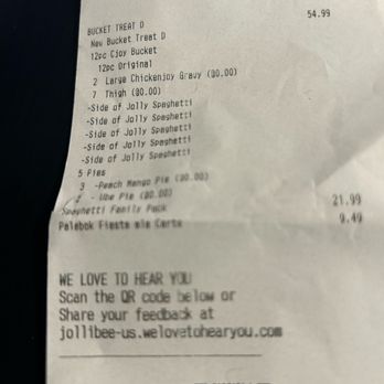 Jollibee - Receipt of 7 thighs requested - Fast Food Near Me - Pembroke Pines, Florida Jollibee - Receipt of 7 thighs requested - Fast Food Near Me - Pembroke Pines, Florida
