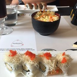 Fried rice and new tempura roll Fried rice and new tempura roll