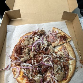 V Pizza + Tap Garden - Carnivore pizza with extra toppings and vegan cheese - Italian Near Me - Fleming Island, Florida V Pizza + Tap Garden - Carnivore pizza with extra toppings and vegan cheese - Italian Near Me - Fleming Island, Florida