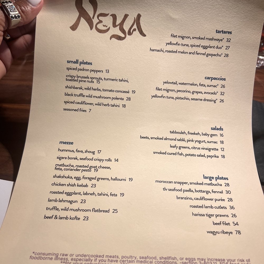 Neya - Menu - Kosher Near Me - Surfside, Florida Neya - Menu - Kosher Near Me - Surfside, Florida