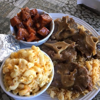 Amazing Taste - Oxtails over rice, Mac and cheese, and candied yams - Soul Food Near Me - North Plainfield, New Jersey