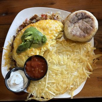 Sandy Family Restaurant - Birds-eye View of Omelette plate. English Muffin had REAL butter on it! Omelette was fantastic but hash browns lacked that golden crunch. - American Near Me - Sandy, Oregon Sandy Family Restaurant - Birds-eye View of Omelette plate. English Muffin had REAL butter on it! Omelette was fantastic but hash browns lacked that golden crunch. - American Near Me - Sandy, Oregon