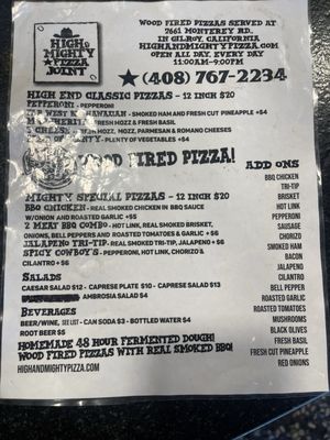 Menu photo 4 High & Mighty Pizza Joint Gilroy, CA