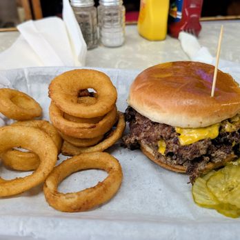 Workingman's Friend - Onion Rings and a Double Cheeseburger sans the middle bun. - Bars Near Me - Indianapolis, Indiana Workingman's Friend - Onion Rings and a Double Cheeseburger sans the middle bun. - Bars Near Me - Indianapolis, Indiana