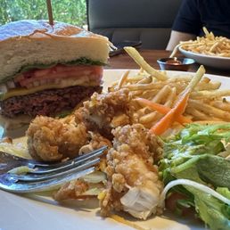 This is my plate with 1/2 cheeseburger, fries and a small portion of the salad (I took more later)