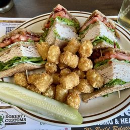 Turkey club with the tater tots and the amazing pickle Turkey club with the tater tots and the amazing pickle