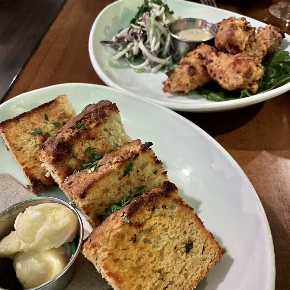 Jalapeño corn bread + conch fritters Jalapeño corn bread + conch fritters