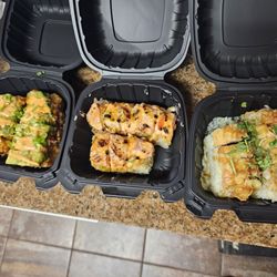 Trapper’s Sushi - Left to right: volcano roll, Trump roll, tis the salmon roll