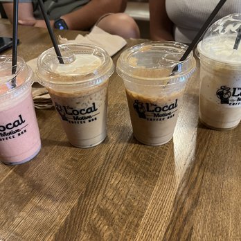 The Local Motive Coffee Bar - Left to right: strawberry smoothie, 2 iced caramel macchiatos with oat milk, caramel frappe - Coffee & Tea Near Me - Geneseo, Illinois The Local Motive Coffee Bar - Left to right: strawberry smoothie, 2 iced caramel macchiatos with oat milk, caramel frappe - Coffee & Tea Near Me - Geneseo, Illinois