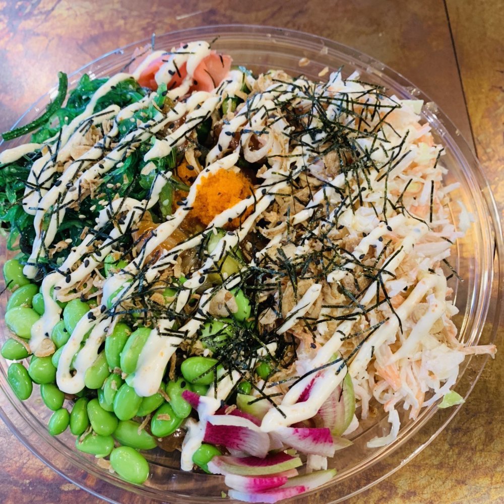 Poke Guys - large a hui hou bowl with brown rice and creamy togarashi sauce - Poke Near Me - Markham, Ontario Poke Guys - large a hui hou bowl with brown rice and creamy togarashi sauce - Poke Near Me - Markham, Ontario