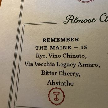 Via Vecchia - Remember The Maine cocktail ingredients - Italian Near Me - Portland, Maine