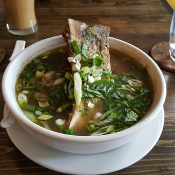 Ginger and Lemongrass - Large bowl of beef noodle soup with roasted bone marrow - Vietnamese Near Me - Whitestone, New York Ginger and Lemongrass - Large bowl of beef noodle soup with roasted bone marrow - Vietnamese Near Me - Whitestone, New York