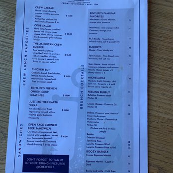CREW Ogunquit - "Breakfast" menu - Seafood Near Me - Ogunquit, Maine