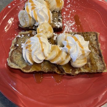 Stacks Pancake House - Banana Bread French Toast (2022) - New American Near Me - Denton, Texas Stacks Pancake House - Banana Bread French Toast (2022) - New American Near Me - Denton, Texas