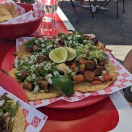 Mushroom taco, pollo asao, chicharrones Mushroom taco, pollo asao, chicharrones