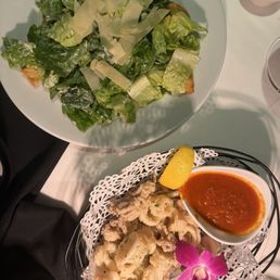 Caesar salad and calamari