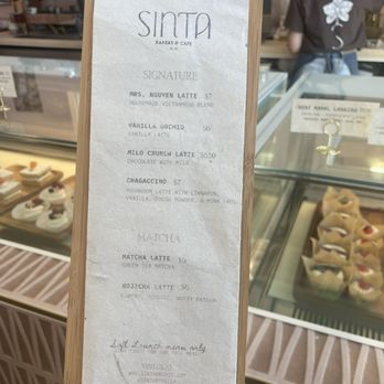 Sinta - Drink menu that day - Bakeries Near Me - Chula Vista, California