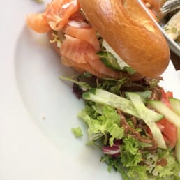 Bagel with salmon and side salad Bagel with salmon and side salad