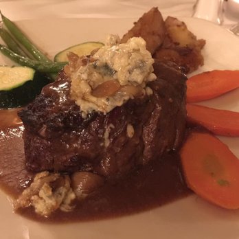 Papillon - Filet Mignon with Cabernet Sauce topped with Gorgonzola, Roasted Sweet Garlic Herb Butter. - French Near Me - Fremont, California