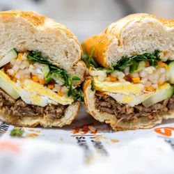 Yummee Sandwiches - Grilled Pork w/ Fried Egg ($9.95/sammy + $2.50/egg + $2.55/chips & soda combo)