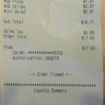MOD Pizza - MOD Pizza / Mechanicsville: Receipt for Pizza + Garlic Strips + Caesar Salad - Pizza Near Me - Mechanicsville, Virginia MOD Pizza - MOD Pizza / Mechanicsville: Receipt for Pizza + Garlic Strips + Caesar Salad - Pizza Near Me - Mechanicsville, Virginia