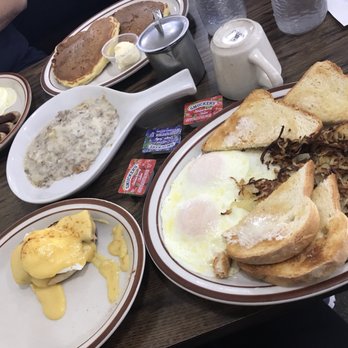 Our Place - Half order of eggs Bennie, two eggs and hash browns, half order of biscuits and gravy and our platter - Breakfast & Brunch Near Me - Green Bay, Wisconsin