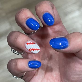 Jeanne's Nail Spa - Dodgers baseball nails - blue nails with one nail that looks like a baseball. - Nail Salons Near Me - Milpitas, California