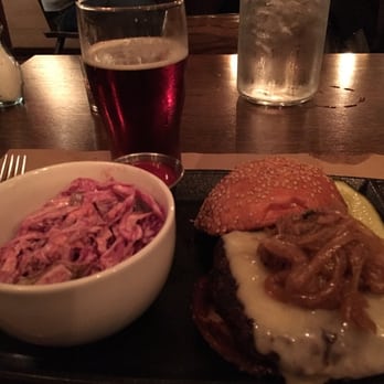 Old Fields Restaurant - Swiss burger with slaw - New American Near Me - Port Jefferson, New York Old Fields Restaurant - Swiss burger with slaw - New American Near Me - Port Jefferson, New York