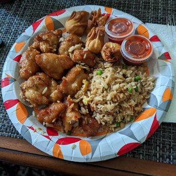 Prime Wok Express - Hot Orange Chicken with Fried Rice and Crab Cheese Wontons - Chinese Near Me - Rocklin, California