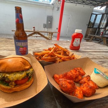 Adler’s - Veggie burger, cider, fries and cauliflower bites with ranch dressing - Burgers Near Me - Winter Haven, Florida