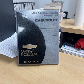 Larry H Miller Casa Chevrolet - Trophy the dealership won for the Mark of Excellence - Car Dealers Near Me - Albuquerque, New Mexico
